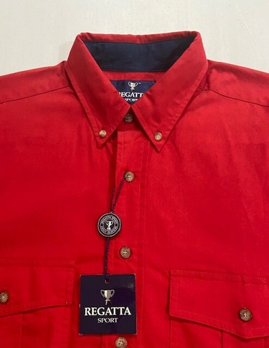 Men's Regatta Long Sleeve Button Shirt Size M Casual Dress Pockets Red NEW - Picture 8 of 11