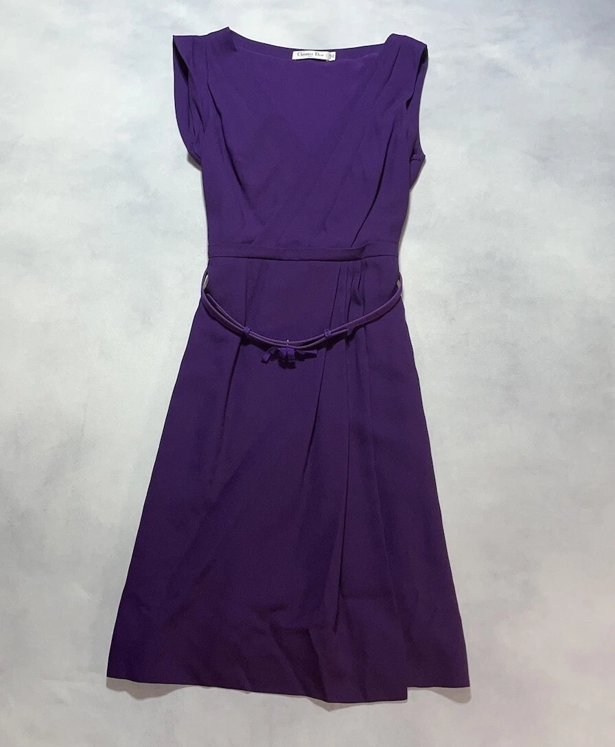 Robe Christian Dior femme MIDI violet avec ceinture taille F 40 USA 8