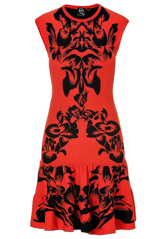 Abito gonna skater ICONIC McQ by Alexander McQueen fantasia floreale corallo nero