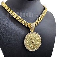 Hip Hop Cubic Zirconia 50 Pesos Centenario Mexican Coin  Cuban Chain Necklace