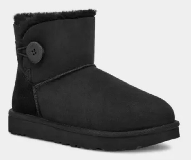 Botas negras de gamuza y piel de oveja Ugg Mini Bailey Button II para mujer talla 8