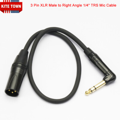 3 Pin XLR Male to Right Angle 1/4'' TRS Balanced Stereo Microphone Cable
