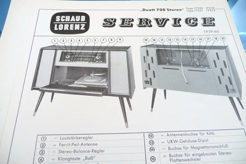 Service Manual Guide For Schaub-Lorenz Duett 700 Stereo, 17250-17253