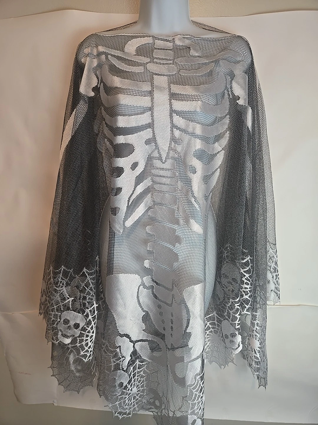 Heritage Lace Embroidered Skeleton Poncho Adult 60" x 60" Black Silver Goth