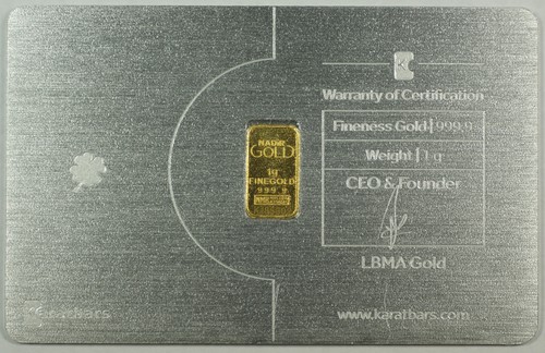 Karatbars 1 Gram 999.9 Pure Fine Gold Bar "GOOD LUCK" Metal Assay Card