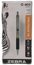 Zebra Pen G-402 Gel Pens 12-pack, Black Ink, 0.5mm Fine Point, Stainless Steel