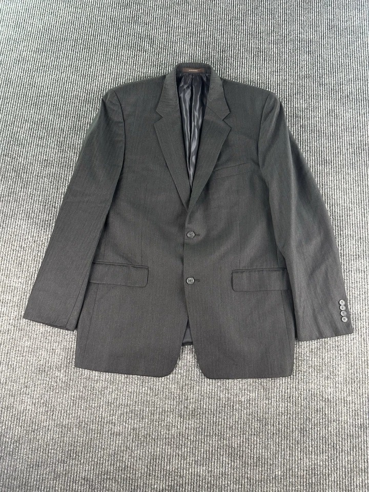 Vitale Barberis Canonico Italy Wool Suit 42 L Gray Herringbone 36x33 Pleated Set - Image 3 of 4