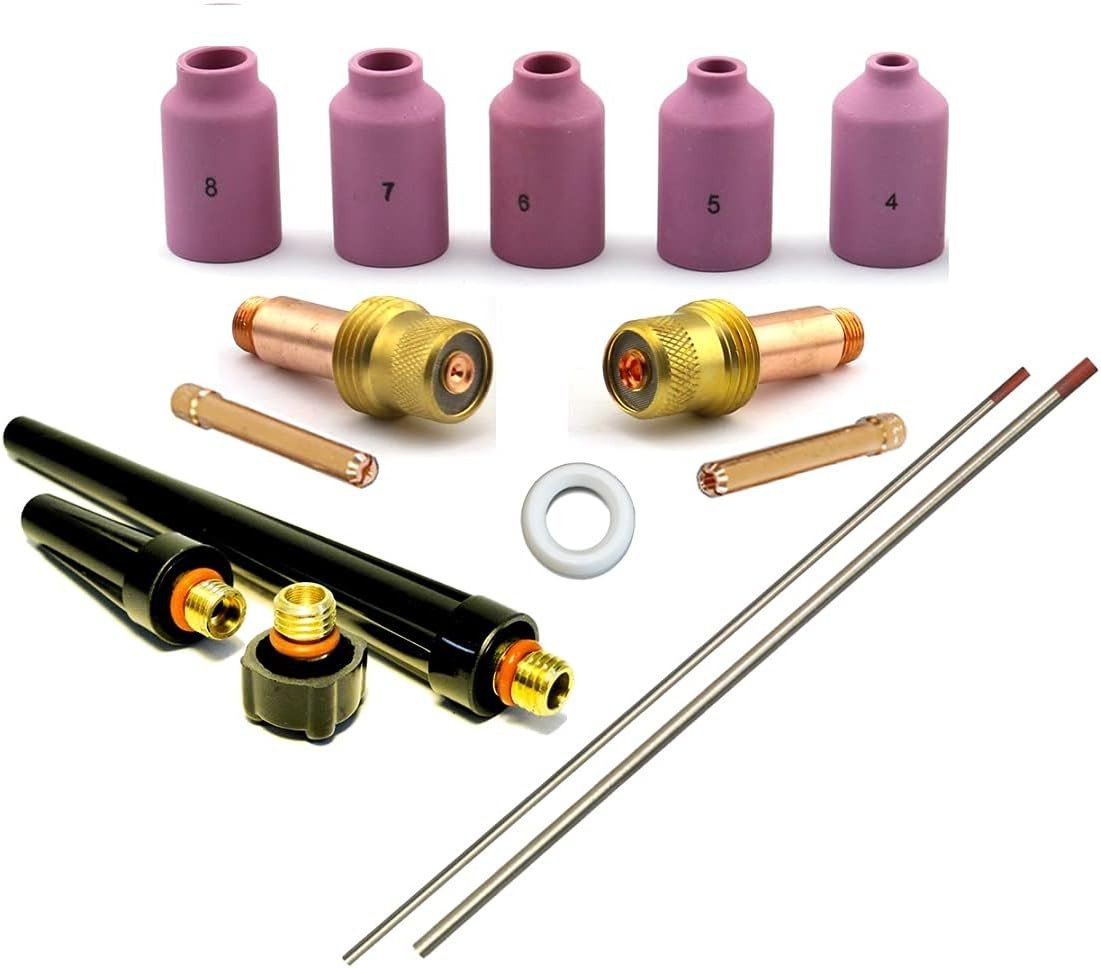 15-Pcs TIG Welding Torch Accessory Kit (1/16"-3/32") Collet-Gas Lens-Ceramic Cup