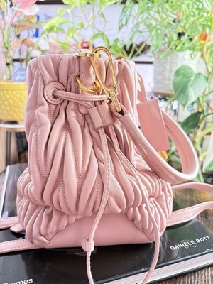 Miu Miu Pink Matelasse Leather Bucket Bag Shoulder Or Crossbody