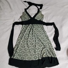 Donutz, Inc Vintage Dress Women S Black White Geo-Floral Poly Stretch Slinky Vnk