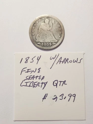 1854 W/Arrows + Rays Fine Seated Liberty Quarter Scarce