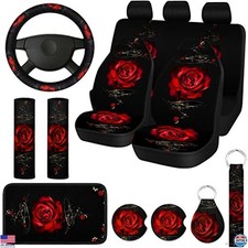 Tallew 15 Pcs Rose Flower Car Seat Covers Set for Women, Universal Full Set with