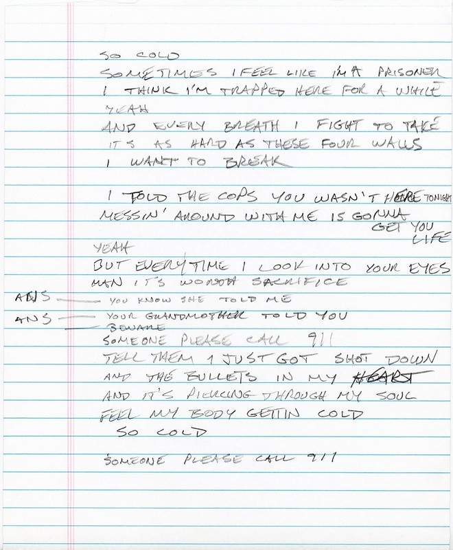 Original -WYCLEF JEAN/MARY J BLIGE- 911 HIT FACTORY Handwritten/Autograph Lyrics