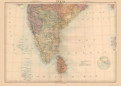 Historic Map - India Sri Lanka - Black 1867 - Vintage Wall Art