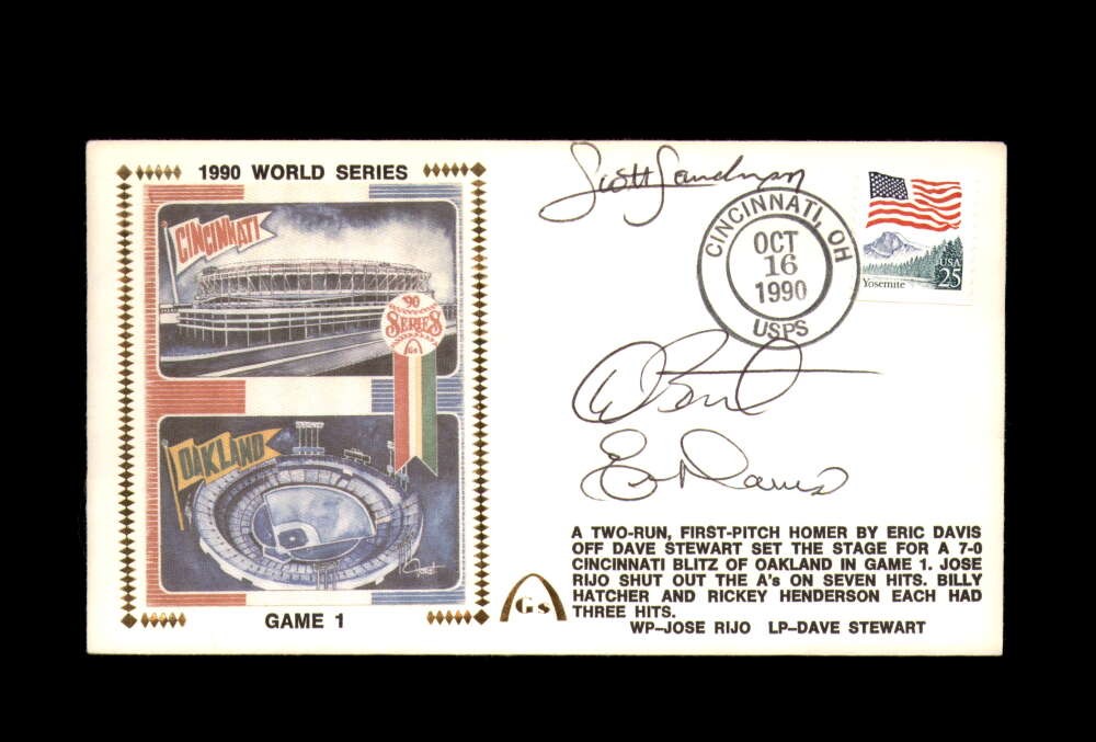Scott Sanderson Eric Davis Dave Stewart Signed by 3 1990 World Series First Day 