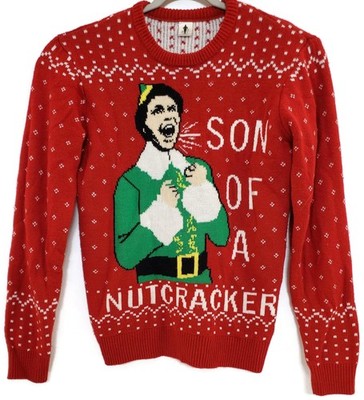 Elf Buddy Movie Sweater Mens Medium Red Son of a Nutcracker Ugly Christmas Knit