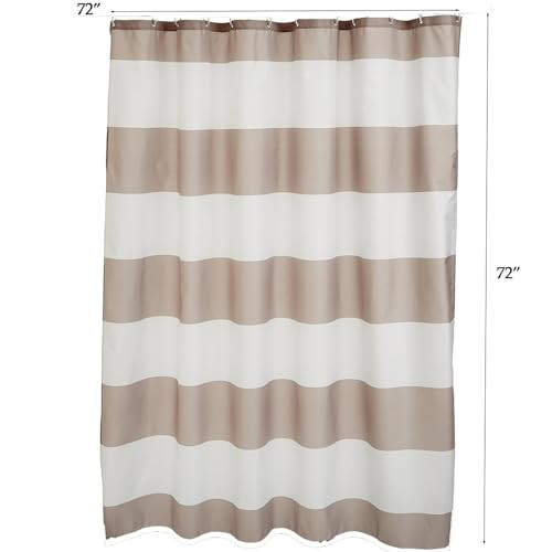 Shower Curtain Set Taupe Tan Cream Stripes Waterproof Fabric Bathroom Curtains - Picture 4 of 7