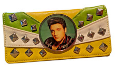 Elvis Presley Yellow White Green Studded Bi-Fold Wallet Card Slots Snap Closure