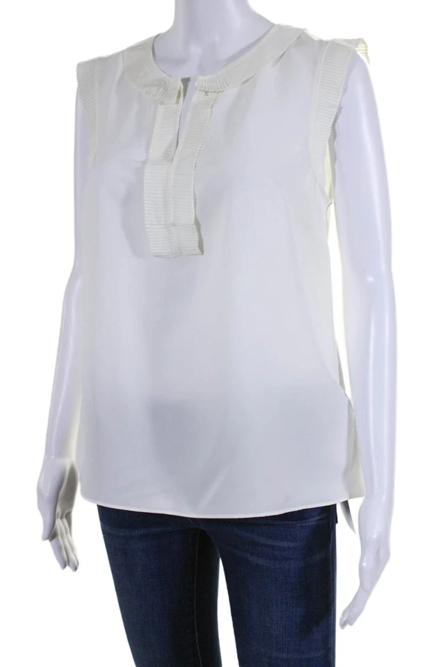 Camiseta sin mangas pulóver plisada de seda blanca talla 6 Boden para mujer Foto 2 de 4