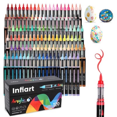 Acrylic Paint Markers Brush Tip 120 Colors Automatic Ink Control Infiart Pens