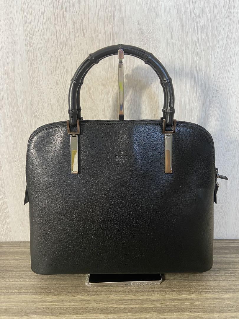 Gucci Black Leather Bamboo Handbag with Silver Hardware 9.8x13x4.7in Pre-Owned