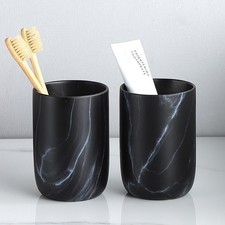 Marble Black Toothbrush Holders for Bathrooms - 2 Cups Ceramic Toothbrush Too...