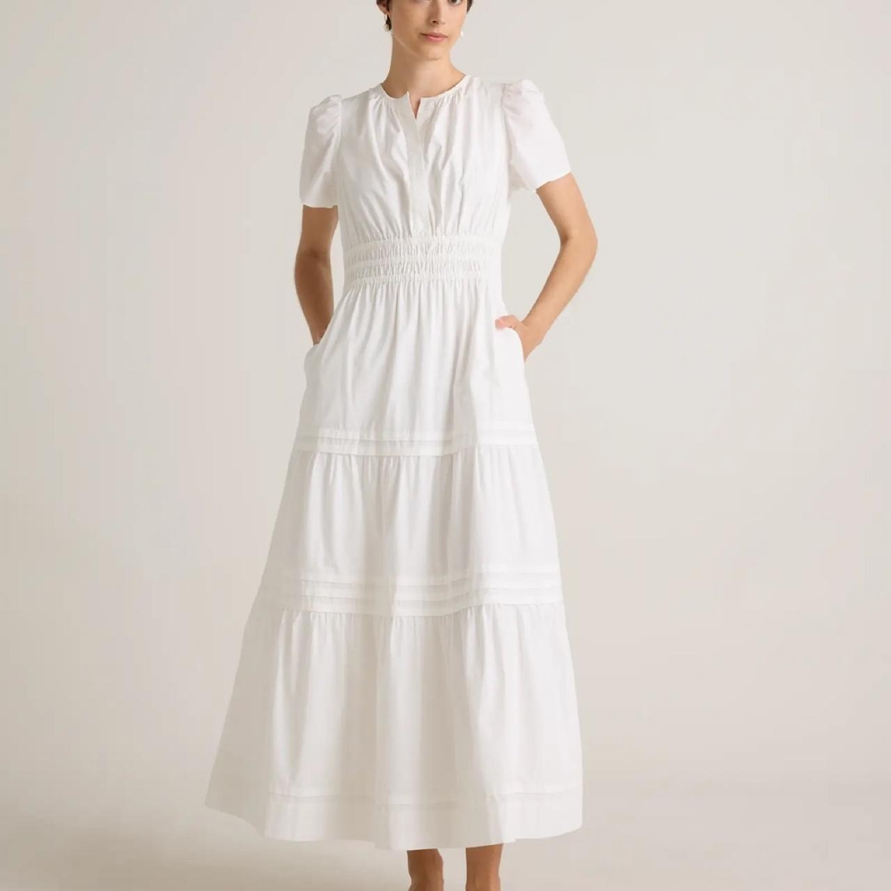 Quince Organic Cotton Modest Poplin Tiered Maxi Dress Minimalist Size M