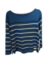Talbots Petite Medium Authentic Pull Over Blue Stripe Cotton
