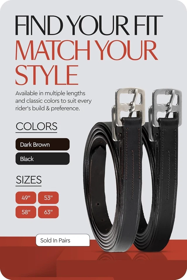 Leather Riding Stirrup Leathers Pair Adult Sizes Durable Stirrups - Image 4 of 4