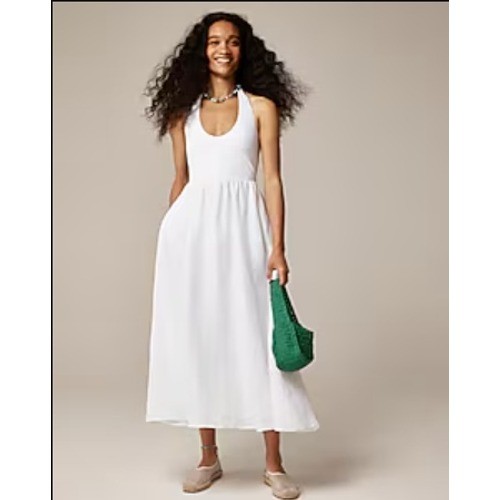 J.Crew Mixy Halter Dress Womens M White Maxi Coastal Nautical Preppy Resort NWT