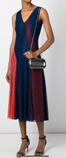 TORY BURCH Iliana Colorblock Lace Bias Cut Flare Midi Dress Sz 14 $595