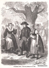 Schlesien/Śląsk; Porträt oberschlesische Bauern Original Holzstich von 1866