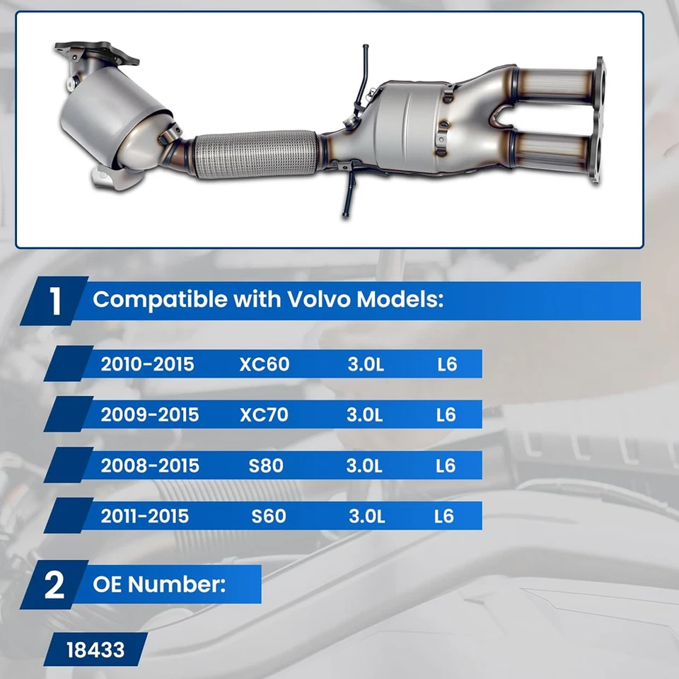 18433 Catalytic Converter For 2010-2015 Volvo XC60/XC70/S80/S60 3.0L EPA Foto 2 de 4