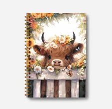 Floral Highland Cow Notebook - Western Cow Notebook, Highland Cow Office Supp...