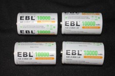 EBL D Cell Rechargeable Batteries LOT OF 4 10000 mAh HR20 1.2V WORKING