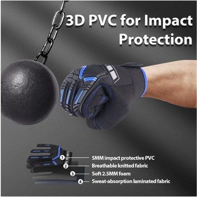 Ergonomic Fit Work Gloves, Blue, Machine Washable