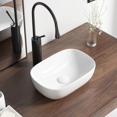 Small Vessel Sink Bowl Above Counter, 14'' x 10'' Ceramic Oval Modern Bathroom ...