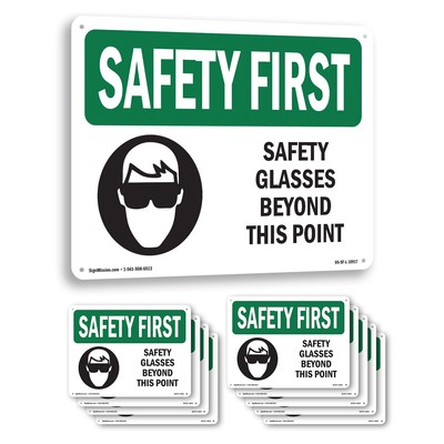 Safety Glasses Beyond This Point With Symbol OSHA SAFETY FIRST Sign 5/10 Pack