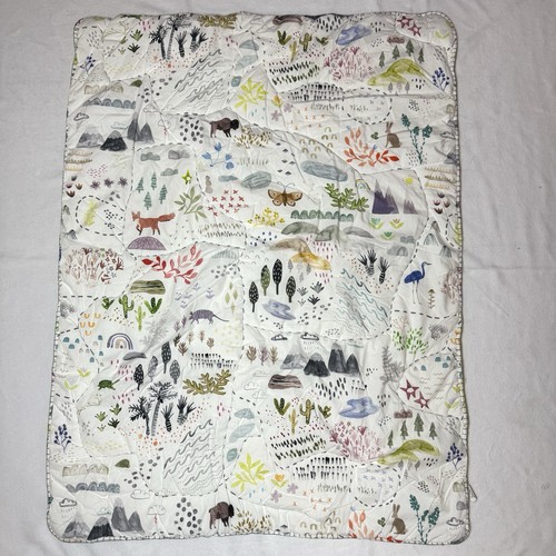 Anthropologie Katie Vernon Wilderness Map Baby Quilt Comforter Blanket Outdoor - Afbeelding 1 van 14