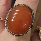9k Yellow Gold Oval Orange Carnelian Bezel Set Cocktail Ring Size 5.75 — photo 1