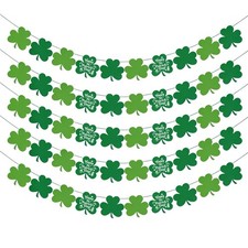 St Patricks Day Decorations - 5 Pack Shamrock Clover Garland Banner - Green-5