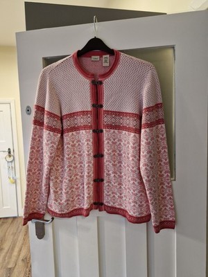 LL Bean Vintage 100% Baumwolle Strickjacke groß rosa weiß Verschluss nordisch