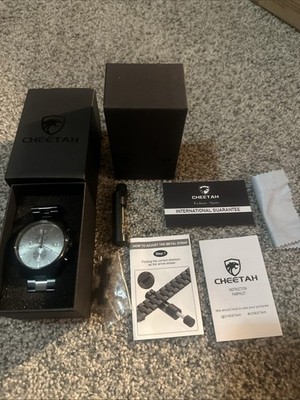 Cheetah Chronograph Mens Watch Model CH-1604 Black  Band 43 mm New Battery