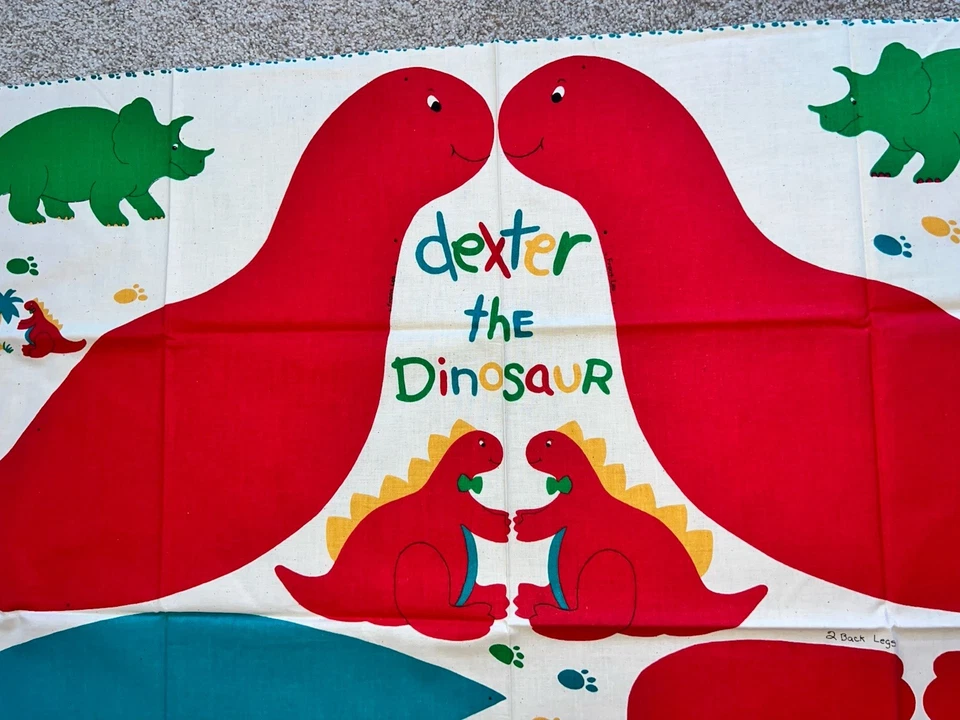 Cut & Sew Fabric Stuffed "Dexter the Dinosaur" Red Concord Fabrics Vintage - Image 3 of 3