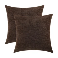 Coffee Brown Chenille Decorative Couch Throw Pillow Covers, Soft Cushion Case...