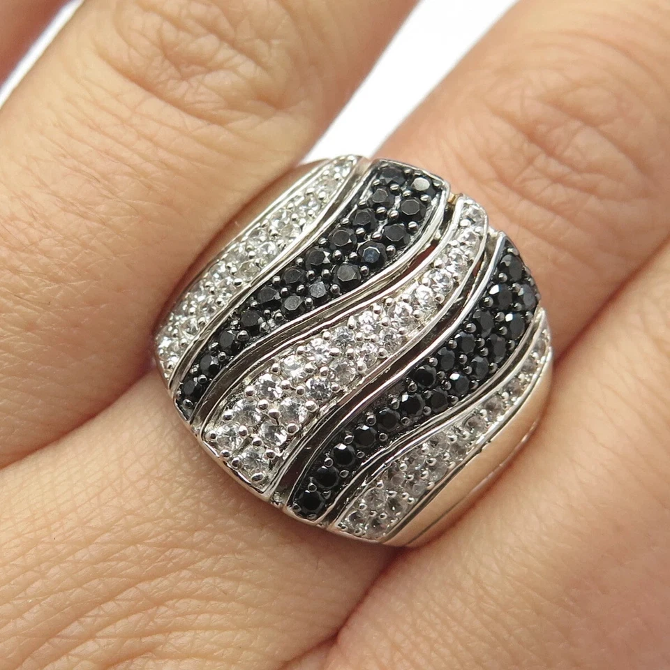 2ct Round Cut Simulated Black Onyx/CZ Pinky/Dome Band Ring 14k White Gold Plated - Image 2 of 4