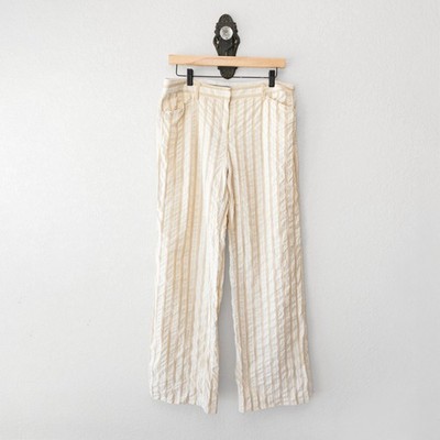Express Editor Wide Leg Pants Yellow Stripe High Rise Trouser Size 8 32x32
