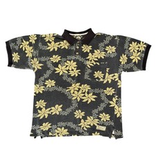 Tommy Bahama Mens Gray Floral Print Short Sleeve Polo Shirt Size Medium