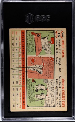 1956 Topps Ernie Banks Chicago Cubs “Mr. Cub” HOF White Back SGC 4.5 VG-EX+ - Picture 2 of 2