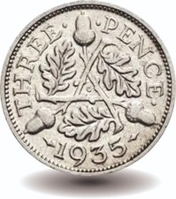 1935 George V Silver 3d Threepence Coin Silver Jubilee Year